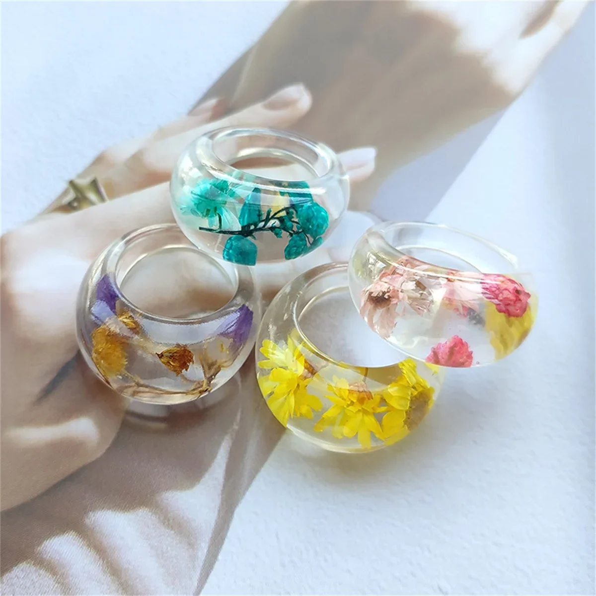 Women'S Real Y2K Fashion - Anel bonito de resina transparente flores