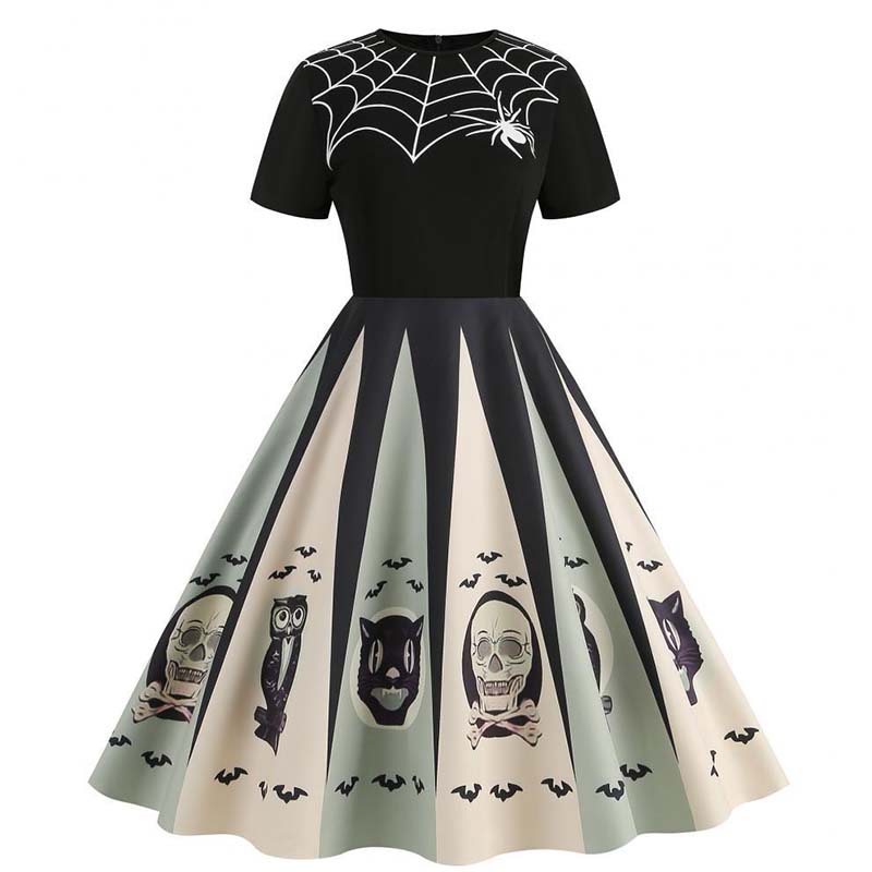 Women'S Fashion Of The 50S - Vestido estampado de manga curta feminino