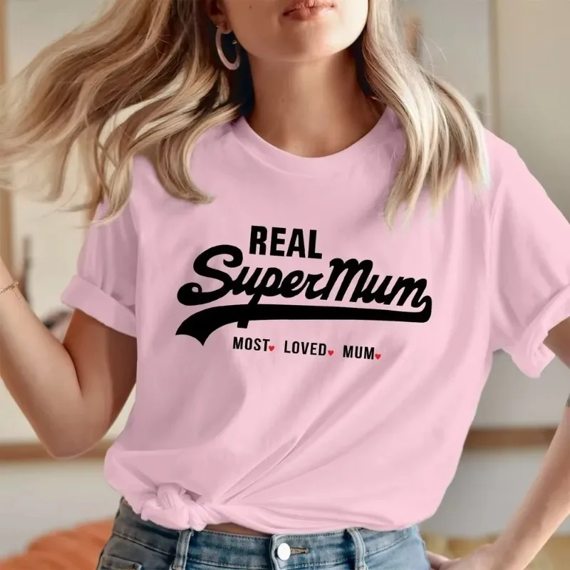 Women'S Real Y2K Fashion - Nova moda manga curta crewneck mama