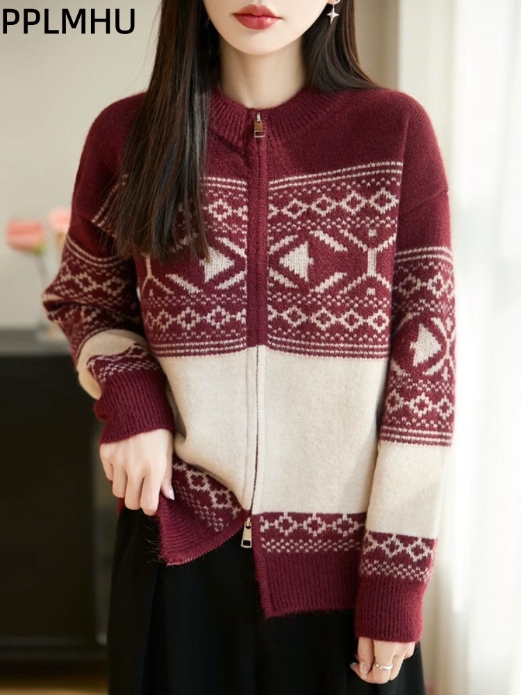 Women'S Fashion Gilet - Cardigã de Tricô Jacquard Vintage Estilo