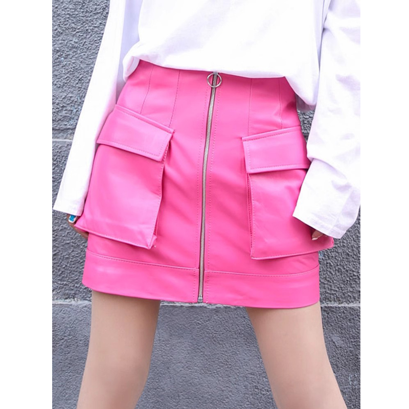 Women'S Real Y2K Fashion - Mulheres rosa couro de carneiro real
