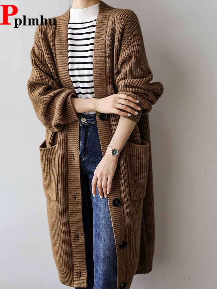 Women'S Fashion Gilet - Cardigã Longo de Tricô Folgado com
