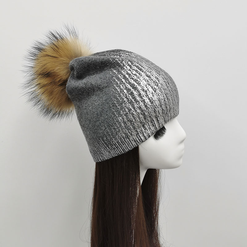Women'S Real Y2K Fashion - JANEFUR-Gorro com pele de guaxinim real