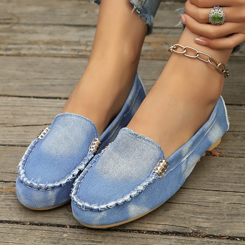 Women'S Fashion Loafers - Mocassins de Denim Azul Claro com