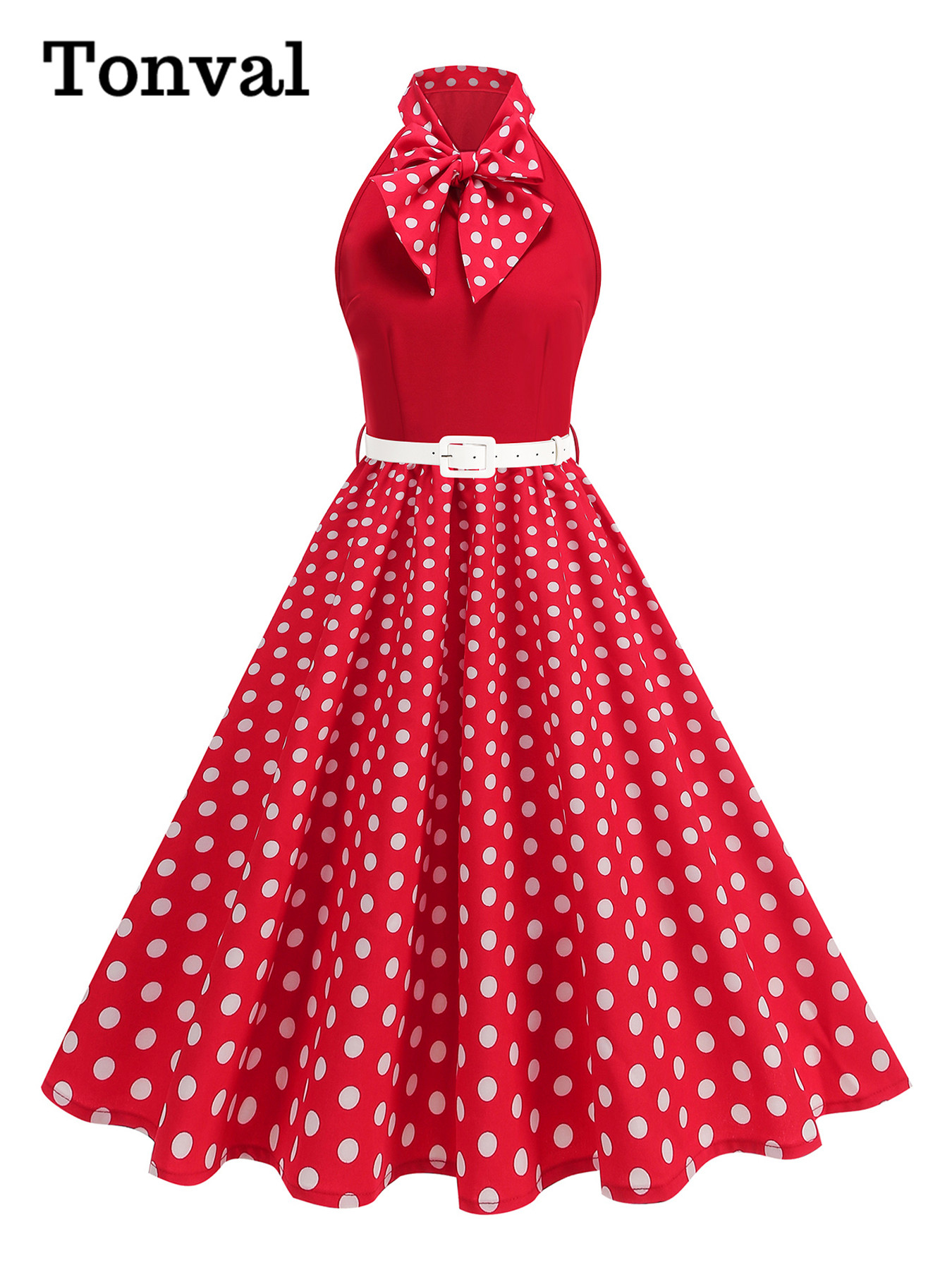 Women'S Fashion Of The 50S - Tonval arco pescoço halter pescoço bolinhas