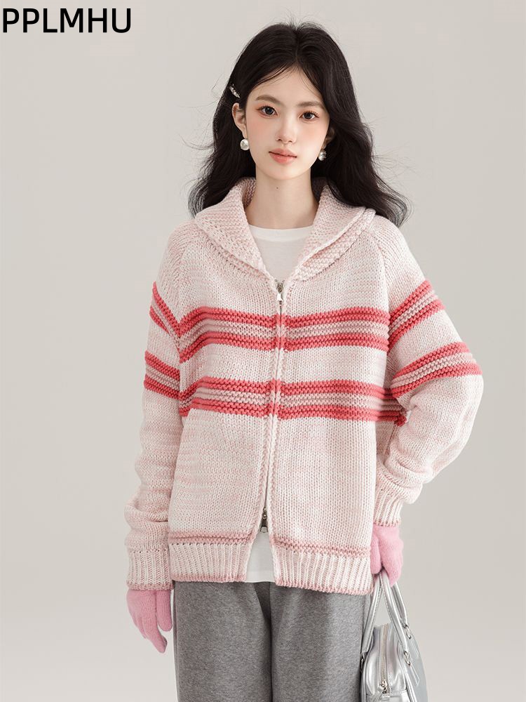 Women'S Fashion Gilet - Gola virada para baixo listrado malha