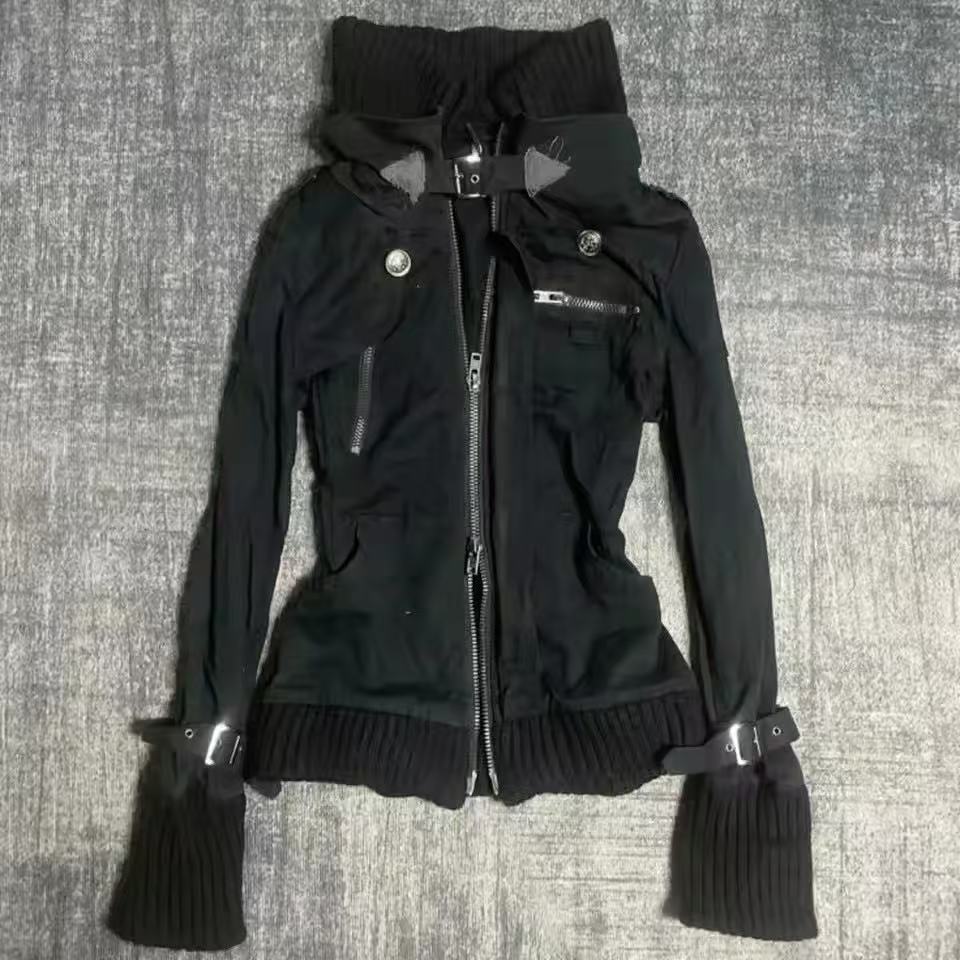 Women'S Fashion Zip Up Hoodies - Jaqueta Casual Feminina Y2K Gótica Preta