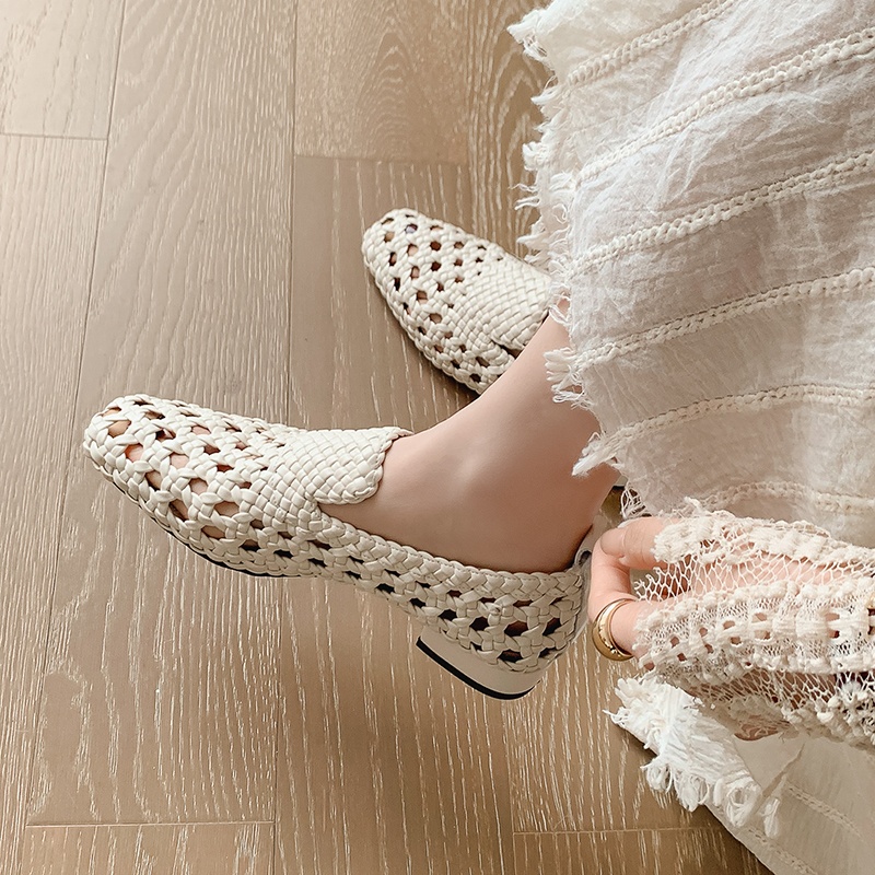 Women'S Fashion Loafers - Sandálias Femininas de Couro Genuíno Trançadas