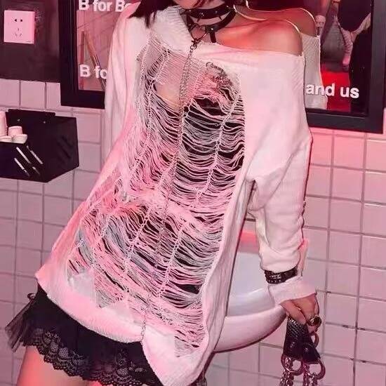 Off Shoulder Top - Suéter Feminino de Tricô Estilo Harajuku