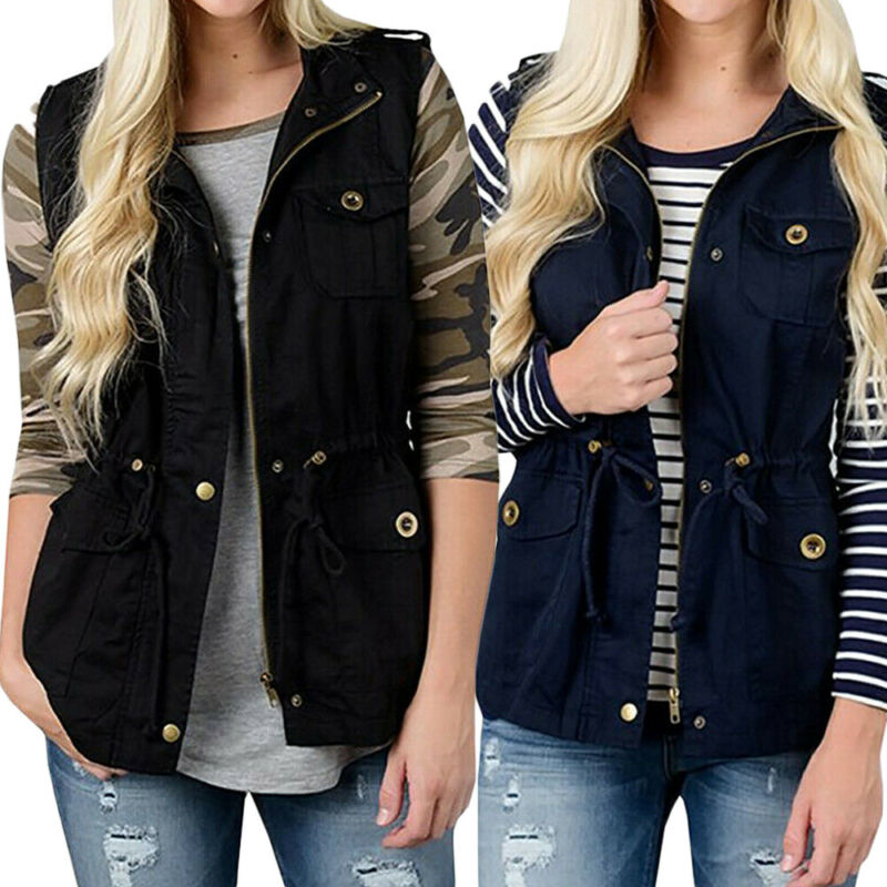Women'S Fashion Utility Jacket - Colete feminino com bolsos, moda feminina,