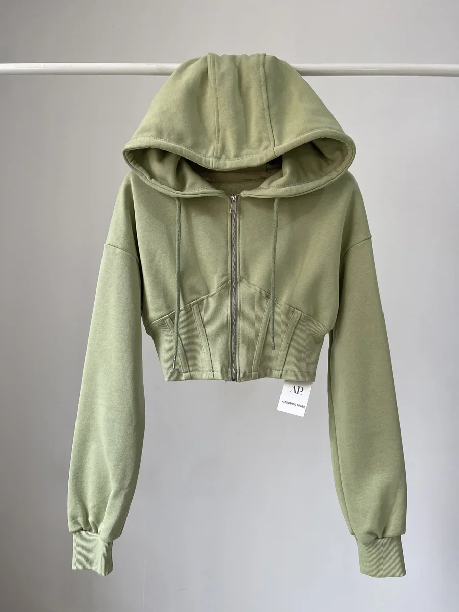 Women'S Fashion Zip Up Hoodies - Tops de corte para mulheres, cintura