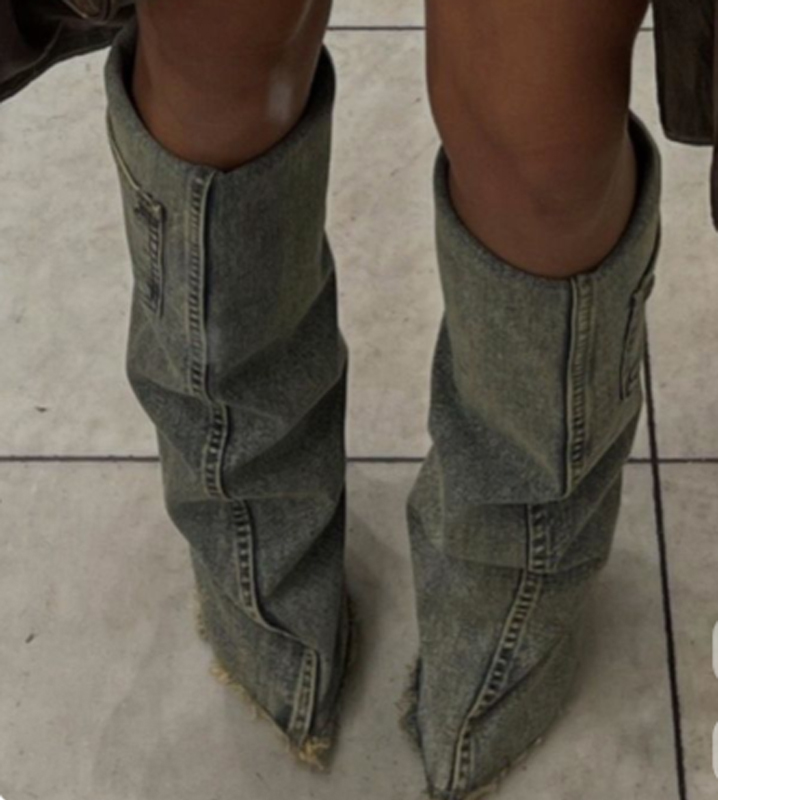 Denim apontou toe joelho calça - Women'S Fashion Winter 2026 avaliação e preço