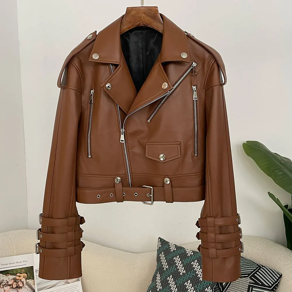 Jaqueta Feminina de Couro Genu - Women'S Fashion Utility Jacket avaliação e preço