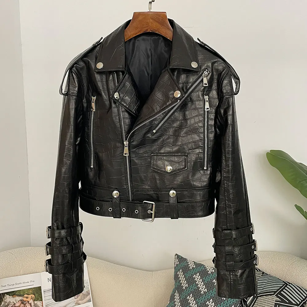 Jaqueta Feminina de Couro Genu - Women'S Fashion Utility Jacket avaliação e preço