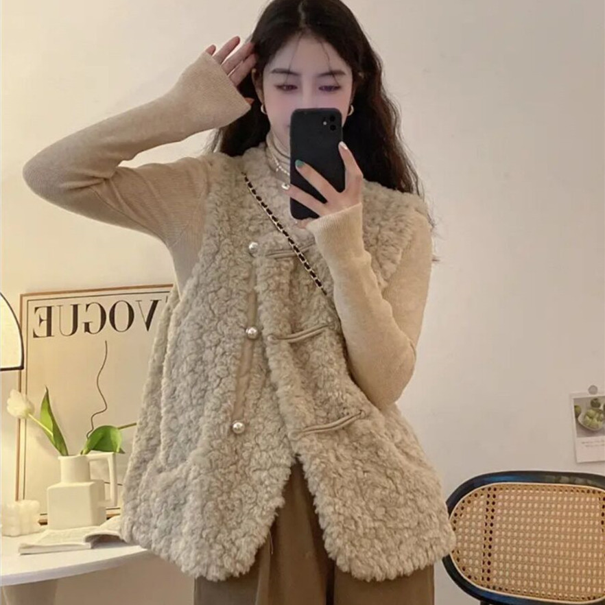 Coletes femininos cordeiro pel - Women'S Fashion Gilet avaliação e preço