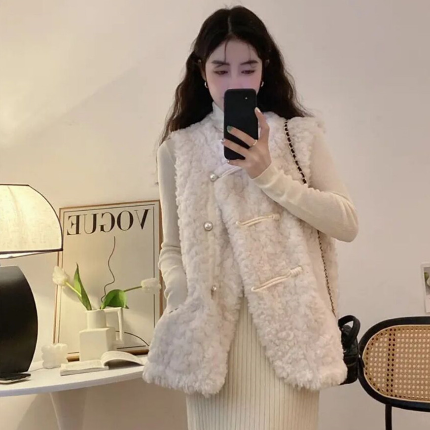 Coletes femininos cordeiro pel - Women'S Fashion Gilet avaliação e preço