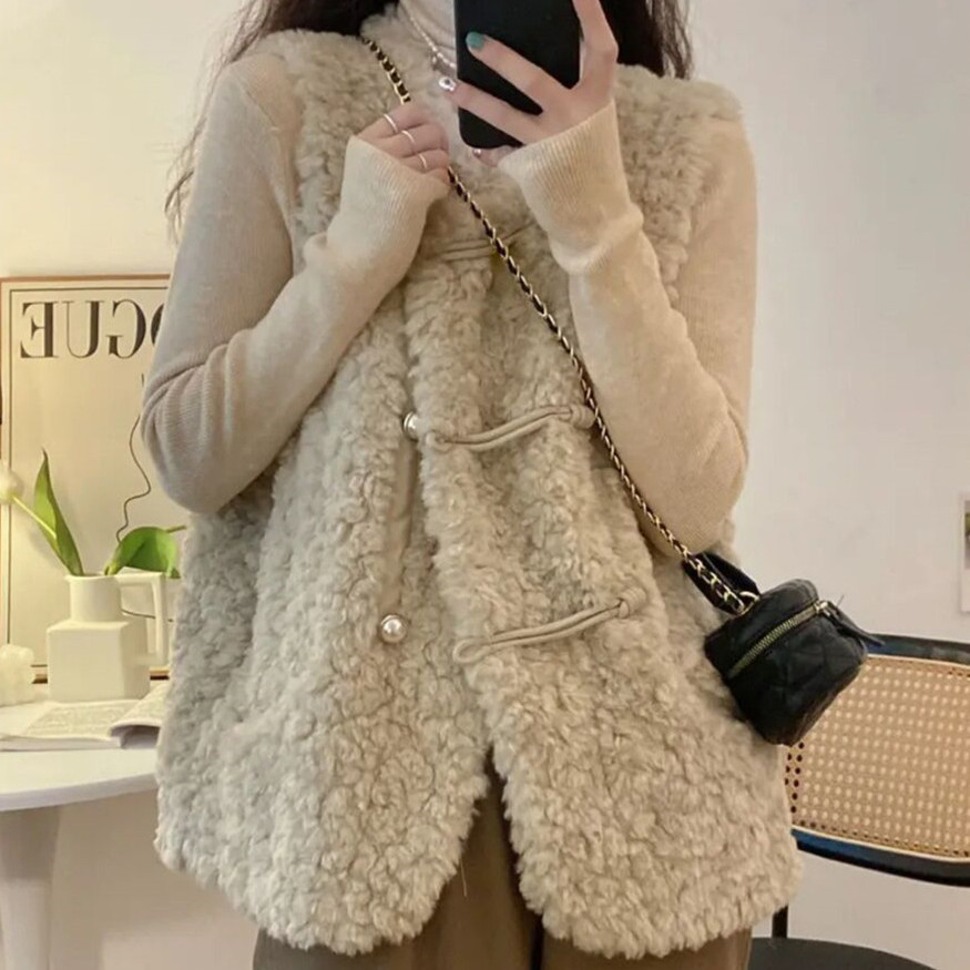 Coletes femininos cordeiro pel - Women'S Fashion Gilet avaliação e preço