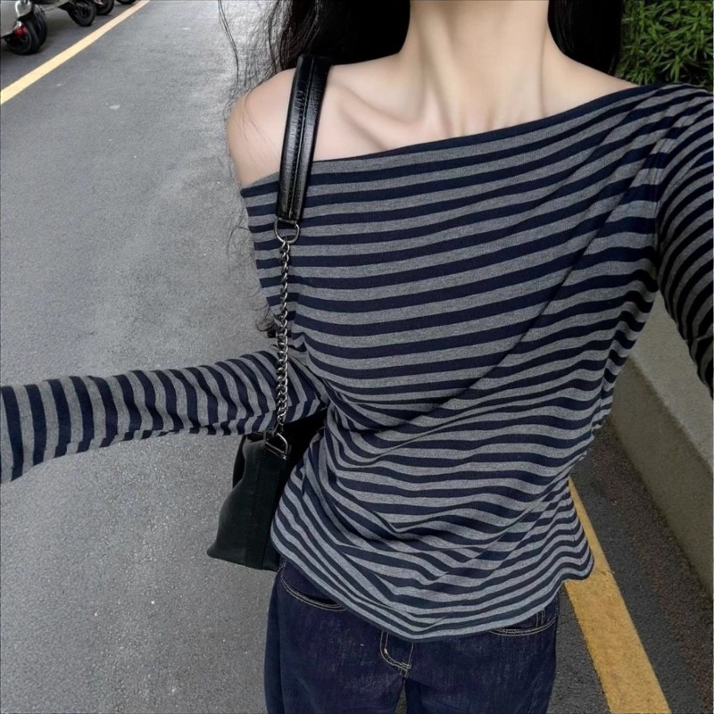 Blusa Feminina Vintage Listrad - Off Shoulder Top avaliação e preço