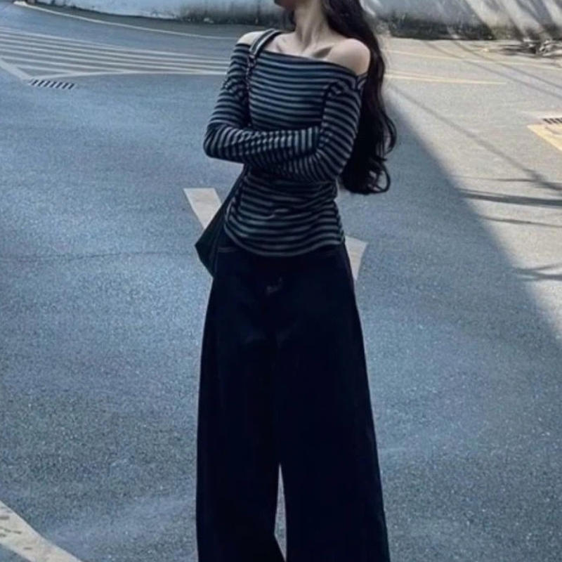 Blusa Feminina Vintage Listrad - Off Shoulder Top avaliação e preço