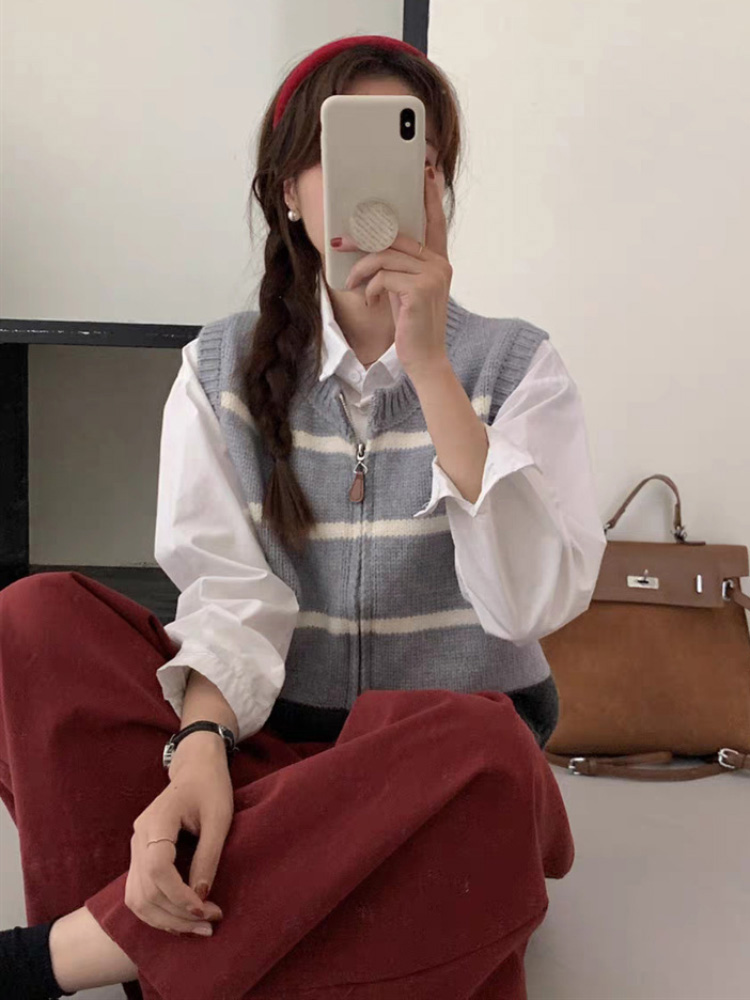 Cardigan listrado com zíper co - Women'S Fashion Gilet avaliação e preço
