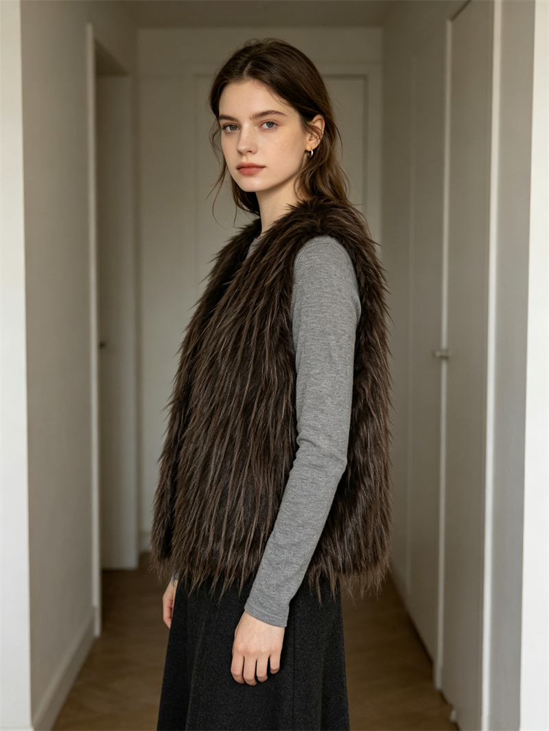 Colete Feminino de Pele Sintét - Women'S Fashion Gilet avaliação e preço