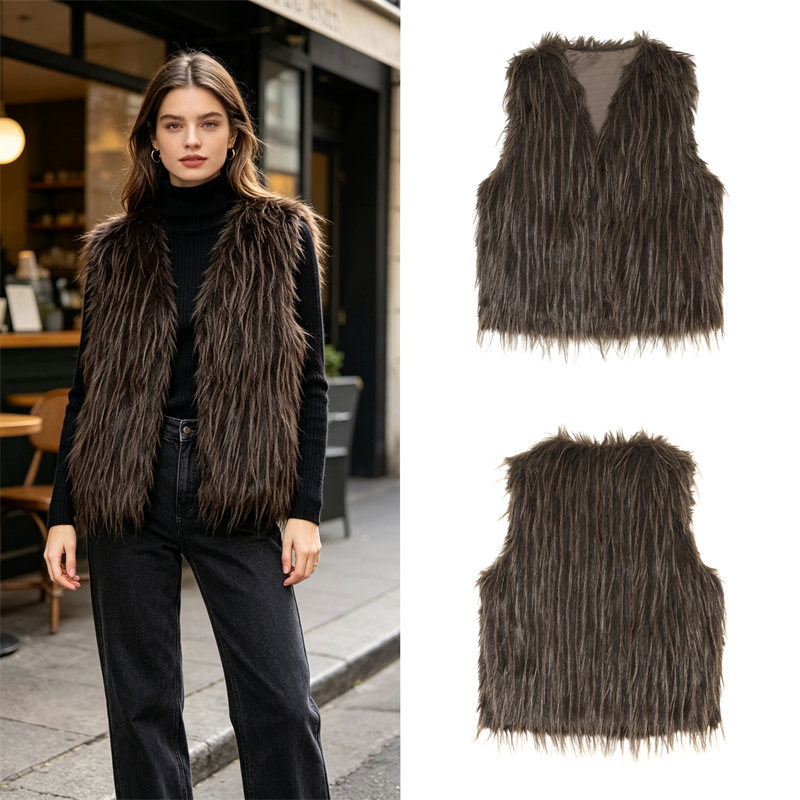 Colete Feminino de Pele Sintét - Women'S Fashion Gilet avaliação e preço
