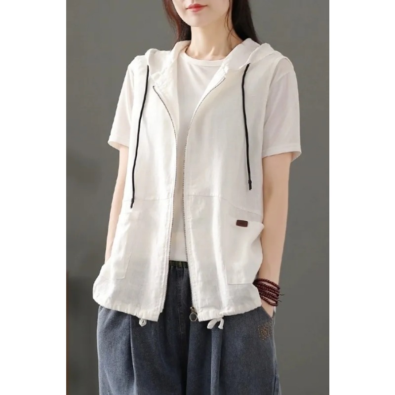 Colete feminino branco de linh - Women'S Fashion Gilet avaliação e preço