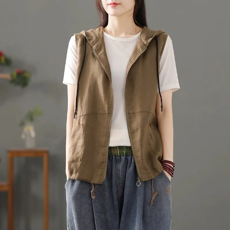Colete feminino branco de linh - Women'S Fashion Gilet avaliação e preço