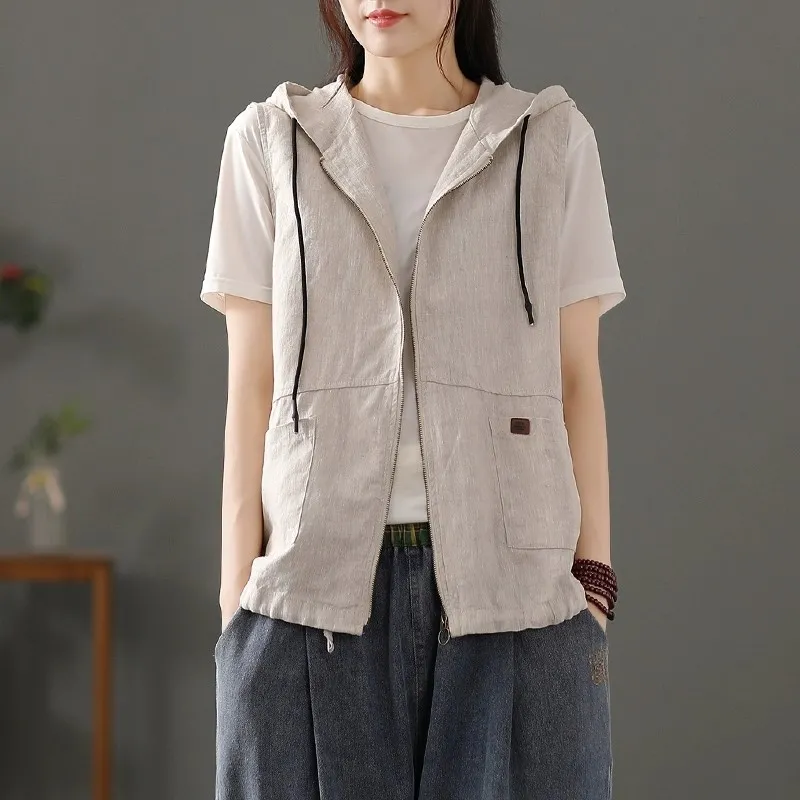 Colete feminino branco de linh - Women'S Fashion Gilet avaliação e preço