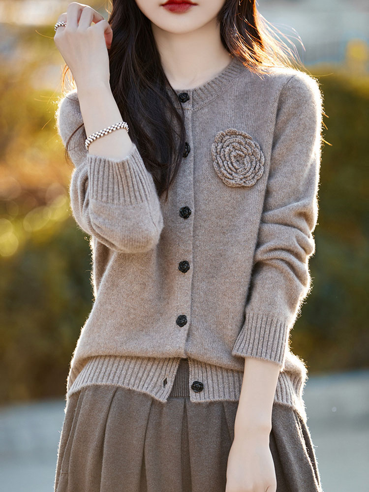 Flor de malha cardigan mangas  - Women'S Fashion Gilet avaliação e preço