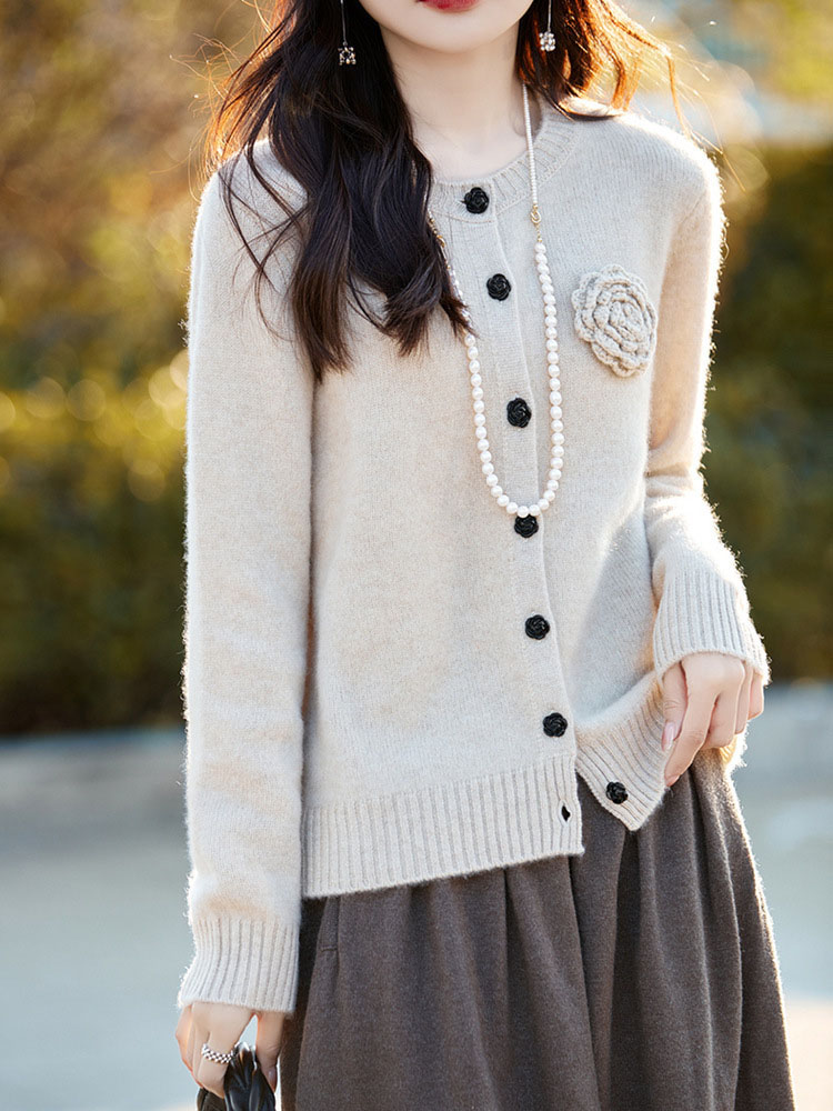 Flor de malha cardigan mangas  - Women'S Fashion Gilet avaliação e preço