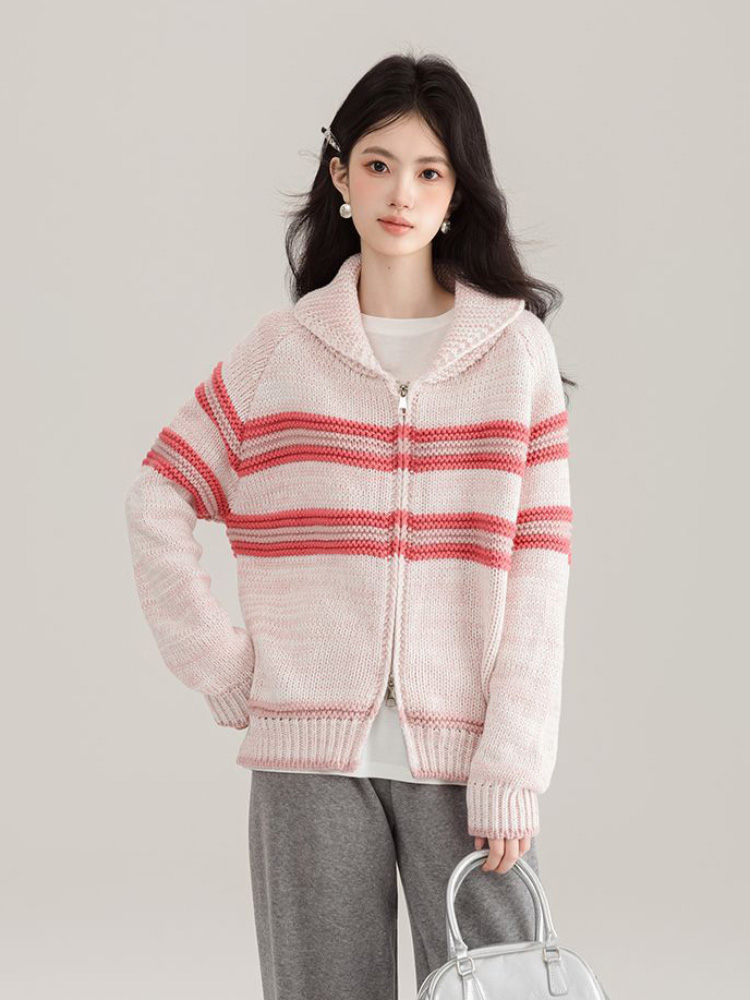 Gola virada para baixo listrad - Women'S Fashion Gilet avaliação e preço