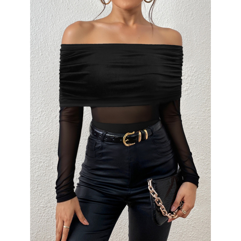 Camiseta Ajustada de Manga Lon - Off Shoulder Top avaliação e preço