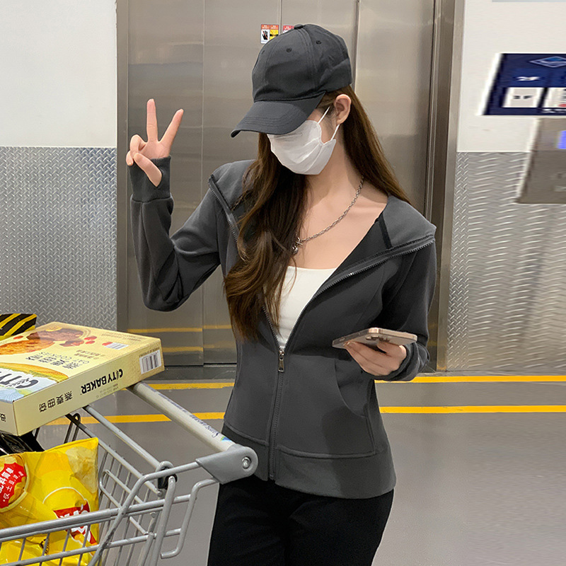 Mulheres cor sólida fino ajust - Women'S Fashion Zip Up Hoodies avaliação e preço
