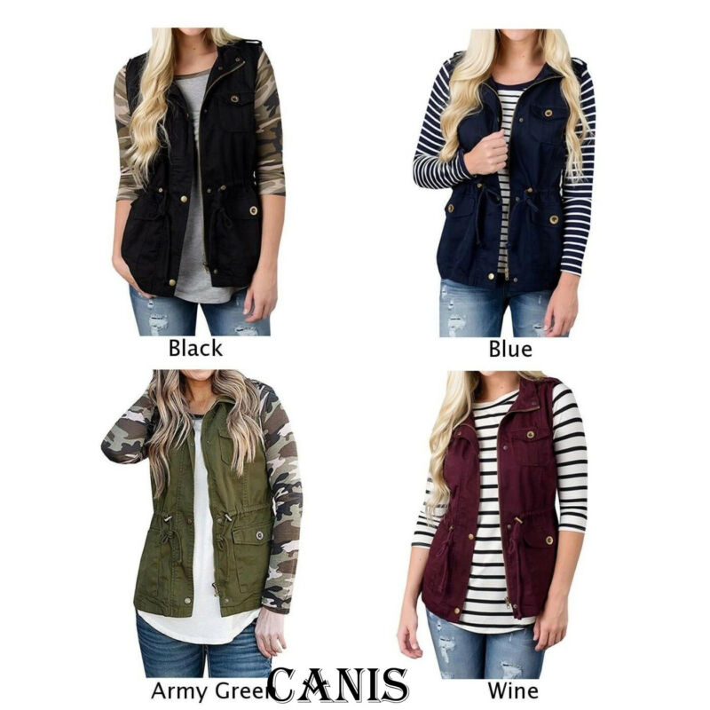 Colete feminino com bolsos, mo - Women'S Fashion Utility Jacket avaliação e preço